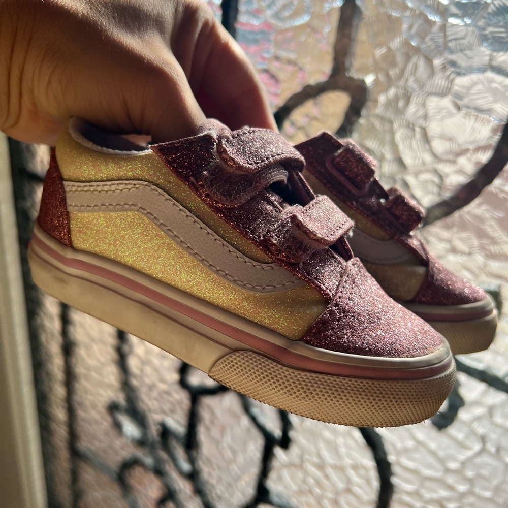 Toddler Glittery Pink and Gold Vans